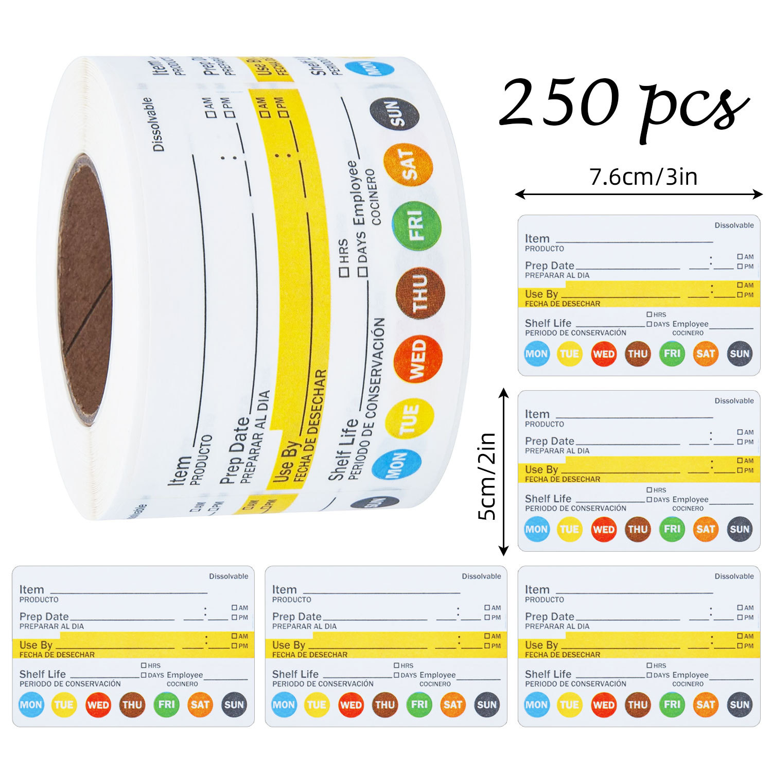 Food Storage Labels - 250 Pezzi/Rotolo Etichette Adesive Impermeabili per